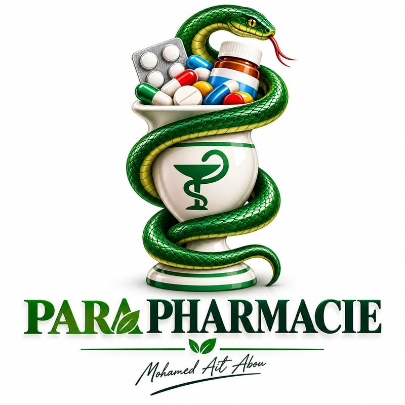شعار Parapharmacie: أفعى خضراء حول كأس أدوية